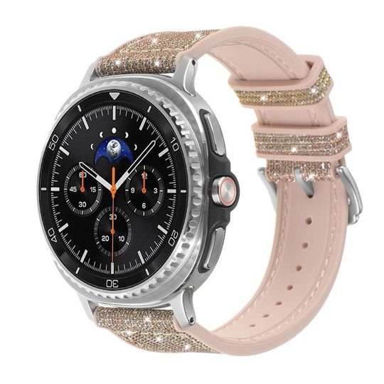 For Galaxy Watch9 / 8 / 8 Classic Glitter Skin Vegan Leather Silicone Watch Band(Rose Gold)