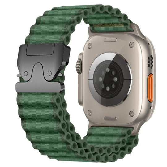 For Apple Watch 42mm / 41mm / 40mm / 38mm Parachute Buckle Off Road Wide Ribbed Nylon Watch Band(Green Black Buckle)