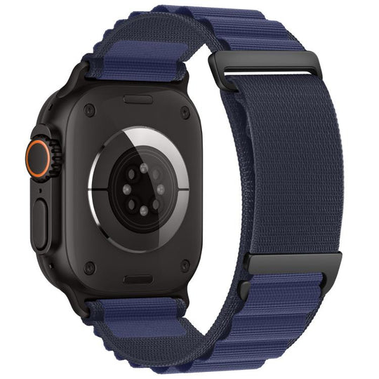 For Apple Watch 46mm / 49mm / 45mm / 44mm C Buckle Two-Section High Mountain Loop Nylon Watch Band(Navy Blue)