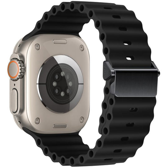 For Apple Watch 46mm / 49mm / 45mm / 44mm Refurbished Magnetic Buckle Ocean Silicone Watch Band(Black)