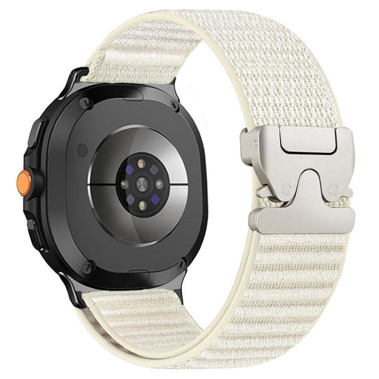 For Galaxy Watch9 / 8 / 8 Classic Parachute Buckle Mountain Pattern Woven Nylon Metal Tip Watch Band(Starlight)