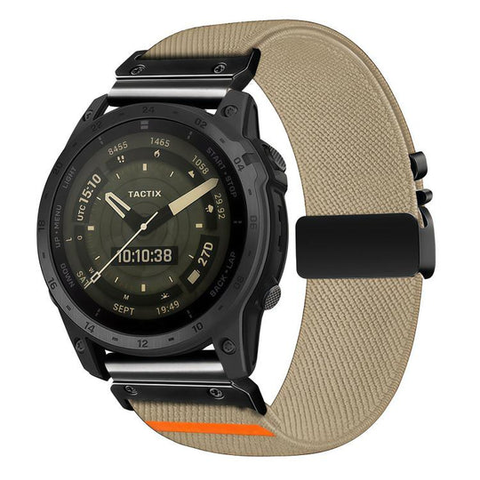 For Gamin 22mm Parachute Buckle Diagonal Weave Stretch Nylon Watch Band(Milk Tea)