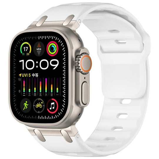 For Apple Watch 49mm / 46mm / 45mm / 44mm Customised Step-Style Solid Colour Silicone Watch Band(White)