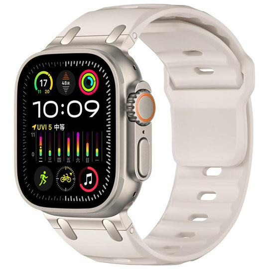 For Apple Watch 49mm / 46mm / 45mm / 44mm Customised Step-Style Solid Colour Silicone Watch Band(Starlight)