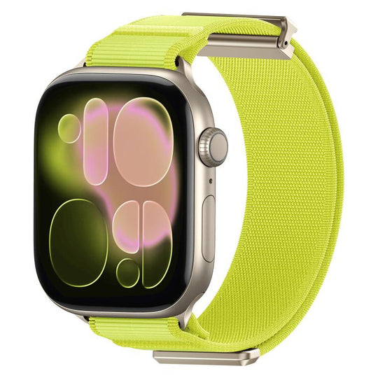 For Apple Watch 42mm / 41mm / 40mm / 38mm Double-Jointed Magnetic Metal-Tip Nylon Watch Band(Neon Yellow)