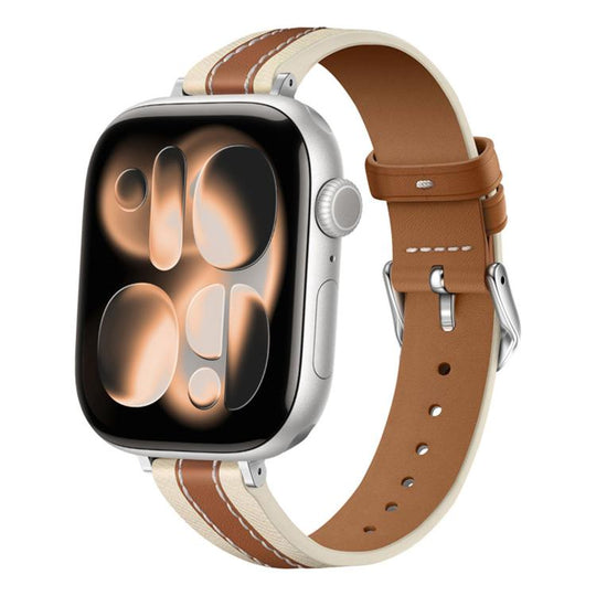 For Apple Watch 42mm / 41mm / 40mm / 38mm Composite Stitching Genuine Leather Watch Band(Saddle Brown)