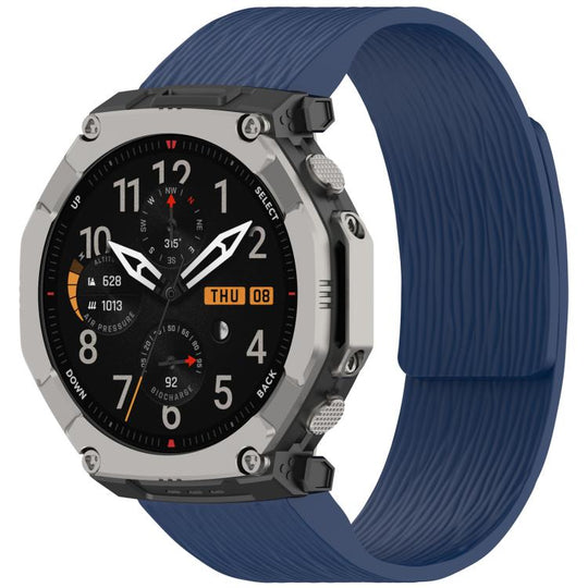 For Amazfit T-Rex Ultra 2 Pleated Texture Magnetic Silicone Watch Band(Midnight Blue)