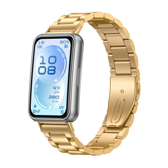 For Huawei Band 11 / Band 11 Pro Three Beads Stainless Steel Metal Watch Band(Gold)