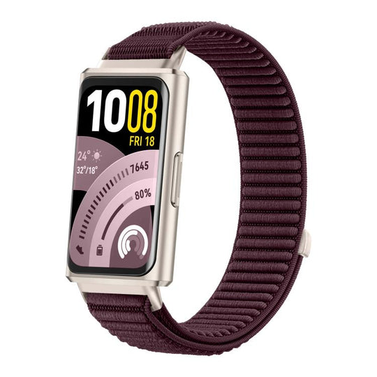 For Huawei Band 11 / Band 11 Pro Woven Nylon Hook And Loop Fastener Metal Interface Watch Band(Plum)
