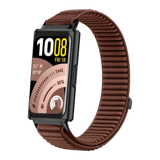 For Huawei Band 11 / Band 11 Pro Woven Nylon Hook And Loop Fastener Metal Interface Watch Band(Terracotta)