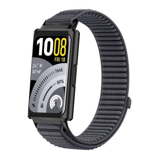 For Huawei Band 11 / Band 11 Pro Woven Nylon Hook And Loop Fastener Metal Interface Watch Band(Dark Grey)