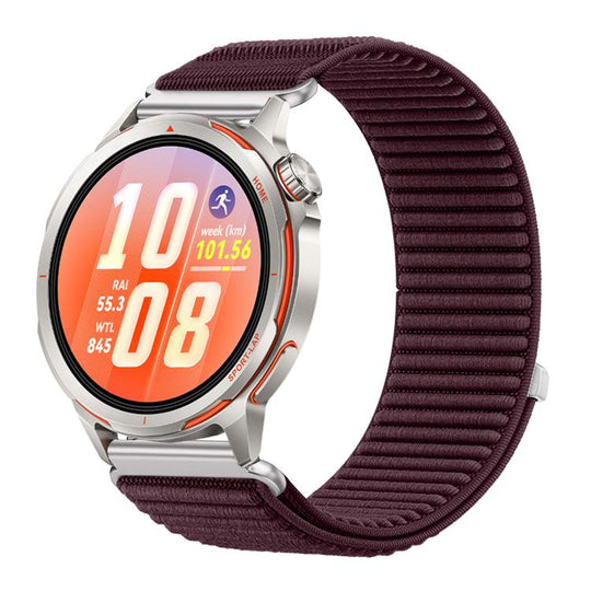 For Huawei Watch GT Runner 2 Woven Nylon Hook And Loop Fastener Metal Interface Watch Band(Plum)