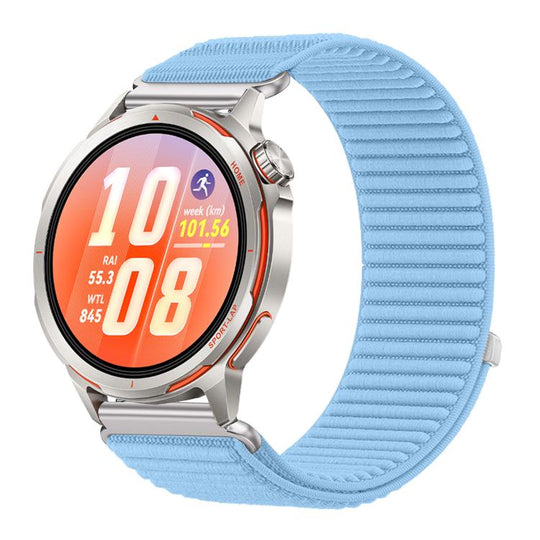 For Huawei Watch GT Runner 2 Woven Nylon Hook And Loop Fastener Metal Interface Watch Band(Island Blue)