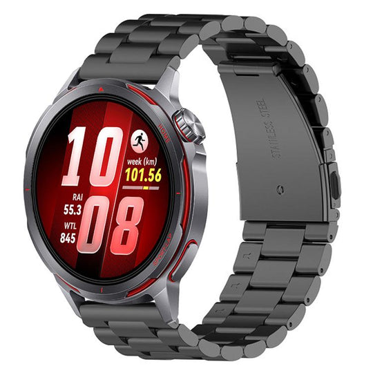 For Huawei Watch GT Runner 2 Three Beads Folding Clasp Stainless Steel Watch Band(Black)