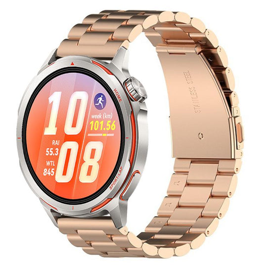 For Huawei Watch GT Runner 2 Three Beads Folding Clasp Stainless Steel Watch Band(Rose Gold)