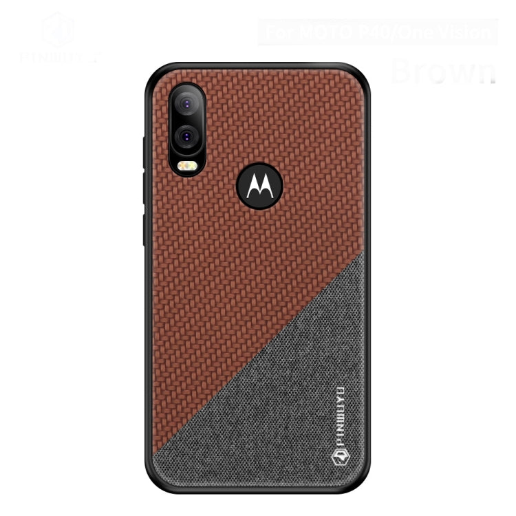 PINWUYO Hong Series Anti-fall TPU+ Chemical Fiber Cloth Protective Cover for Moto P40/One Vision(Brown) - Motorola Cases by PINWUYO | Online Shopping UK | buy2fix