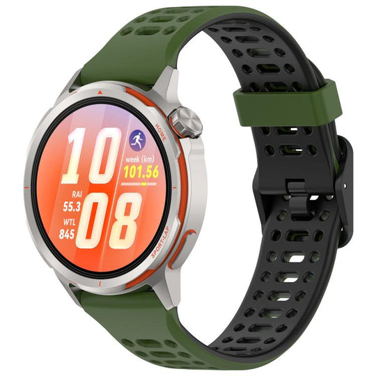 For Huawei Watch GT Runner 2 Perforated Double Color Silicone Watch Band(Army Green Black)