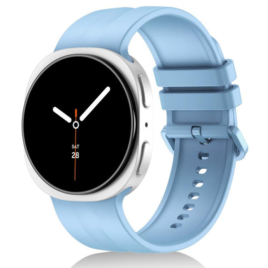 For Galaxy Watch9 / 8 / 8 Classic Solid Color Vertical Striped Silicone Watch Band Size: S(Light Blue)