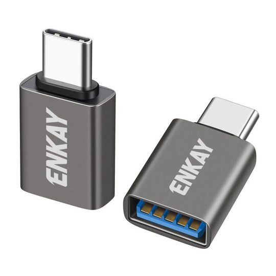 2 Pcs ENKAY ENK-AT134 10Gbps Female USB 3.2 A to Male USB C Data Adapter Aluminum Alloy Converter(Gunmetal Color)