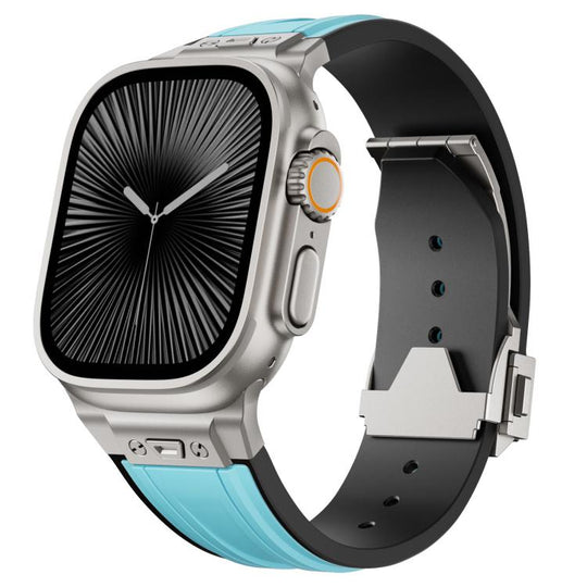 For Apple Watch 46mm / 49mm / 45mm / 44mm I-shaped Nail Folding Buckle Two Color Silicone Watch Band(Titanium Blue)