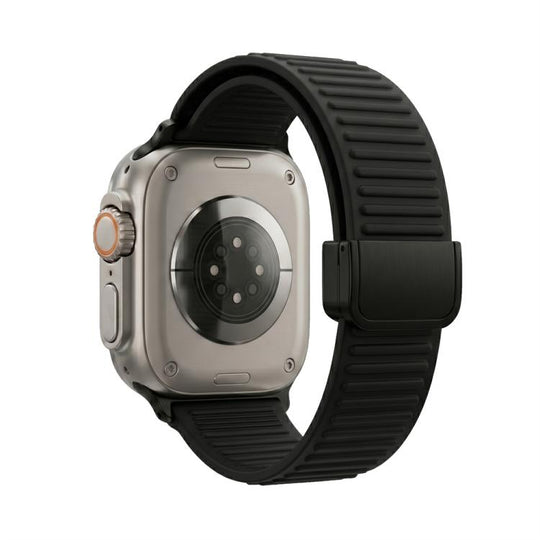 For Apple Watch 42mm / 41mm / 40mm / 38mm Mountain Pattern Loop Magnetic Buckle Silicone Watch Band(Black)
