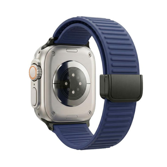 For Apple Watch 42mm / 41mm / 40mm / 38mm Mountain Pattern Loop Magnetic Buckle Silicone Watch Band(Dark Blue)