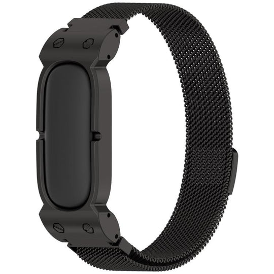 For Google Fitbit Air Metal Case Integrated Milanese Magnetic Stainless Steel Watch Band(Black)