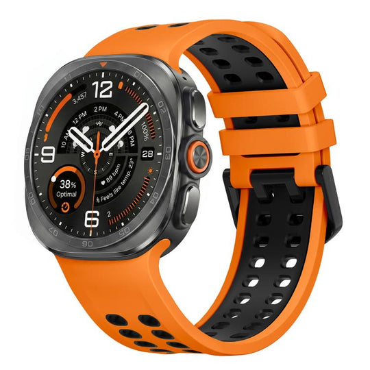 For Galaxy Watch Ultra2 2026 / 2025 / 1 2024 Two Color Double-Row Pin Buckle Silicone Watch Band(Orange Black)