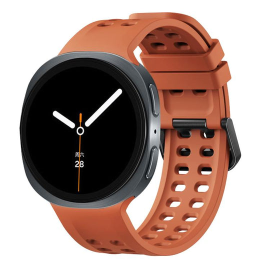 For Galaxy Watch9 / 8 / 8 Classic Double-Row Pin Buckle Solid Color Silicone Watch Band(Brown)