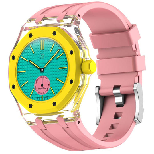 For Swatch Royal Pop Three O Clock Direction Clear Plastic Case Integrated Silicone Watch Band(Pink)