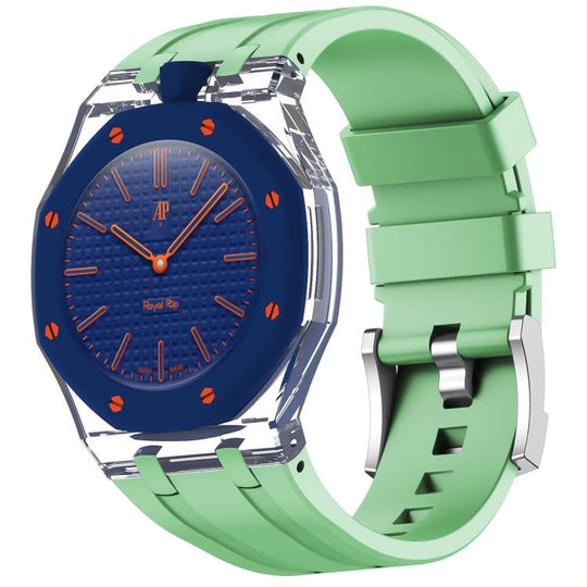 For Swatch Royal Pop Twelve O Clock Direction Clear Plastic Case Integrated Silicone Watch Band(Milky Green)