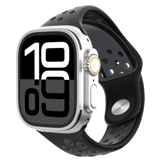 For Apple Watch 46mm / 49mm / 45mm / 44mm Angled Design Reverse Buckle Two Color Silicone Watch Band(Black Dark Gray)