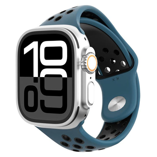 For Apple Watch 46mm / 49mm / 45mm / 44mm Angled Design Reverse Buckle Two Color Silicone Watch Band(Navy Blue Black)