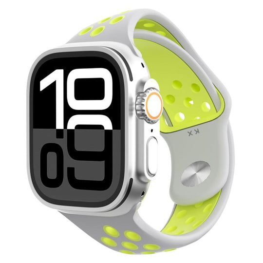 For Apple Watch 46mm / 49mm / 45mm / 44mm Angled Design Reverse Buckle Two Color Silicone Watch Band(Light Gray Yellow)