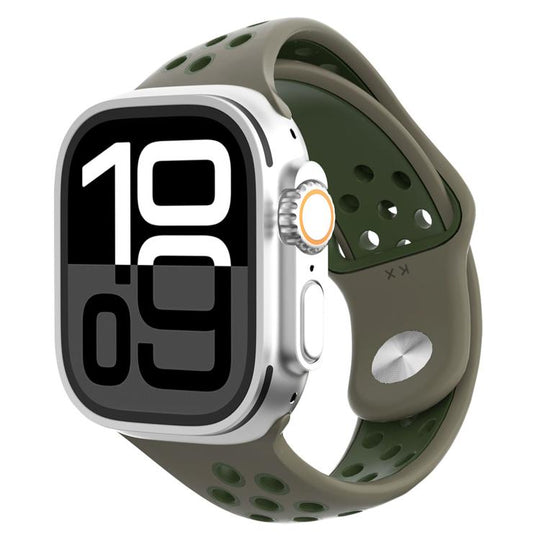 For Apple Watch 42mm / 41mm / 40mm / 38mm Angled Design Reverse Buckle Two Color Silicone Watch Band(Olive Gray Army Green)