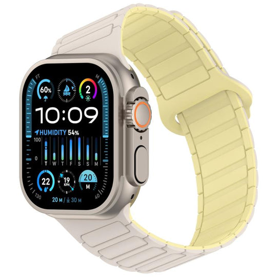 For Apple Watch 46mm / 49mm / 45mm / 44mm Angled Design Three Beads Magnetic Loop Silicone Watch Band(Starlight Cream)