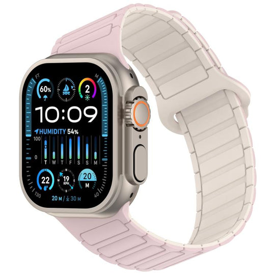 For Apple Watch 42mm / 41mm / 40mm / 38mm Angled Design Three Beads Magnetic Loop Silicone Watch Band(Light Pink Starlight)