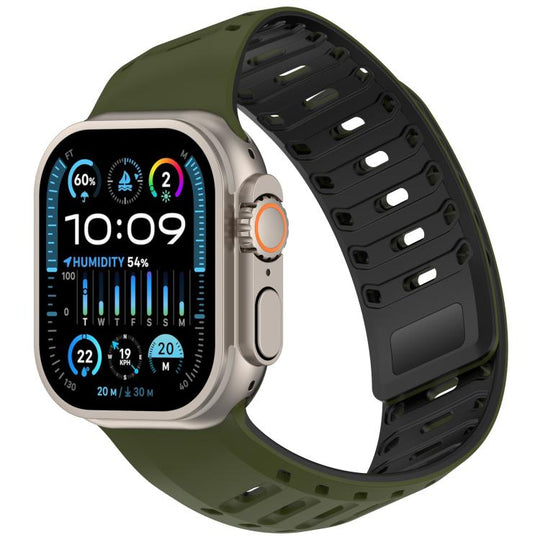 For Apple Watch 46mm / 49mm / 45mm / 44mm Angled Design Pangolin Texture Silicone Watch Band(Army Green Black)