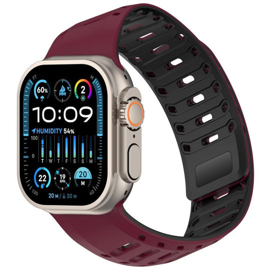 For Apple Watch 46mm / 49mm / 45mm / 44mm Angled Design Pangolin Texture Silicone Watch Band(Wine Red Black)