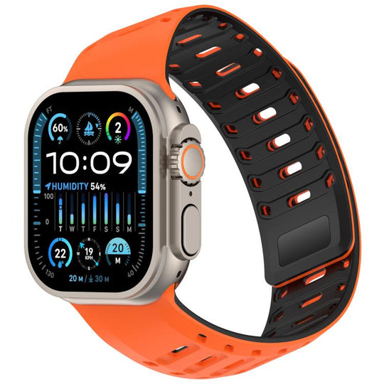 For Apple Watch 46mm / 49mm / 45mm / 44mm Angled Design Pangolin Texture Silicone Watch Band(Orange Black)