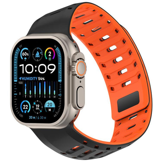 For Apple Watch 46mm / 49mm / 45mm / 44mm Angled Design Pangolin Texture Silicone Watch Band(Black Orange)