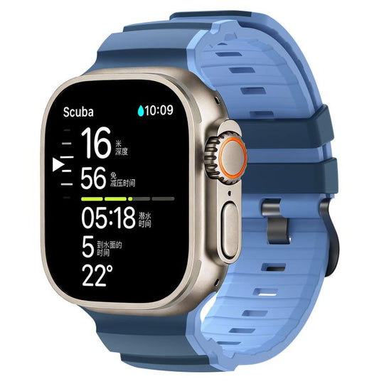 For Apple Watch 46mm / 49mm / 45mm / 44mm Trail Style Two Color Silicone Watch Band(Dark Light Blue)