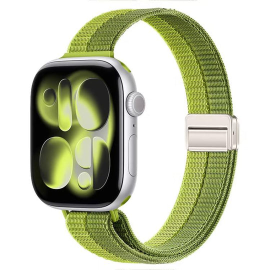 For Apple Watch 42mm / 41mm / 40mm / 38mm Slim Dual Magnetic Clasp Nylon Loop Watch Band(Green)