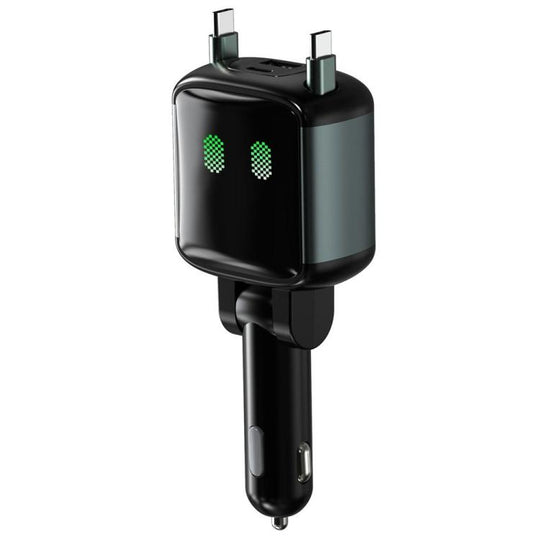 GE15 65W PD 4-Port Car Charger with Dual Retractable Type-C Cable & LED Ambient Light