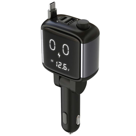GE16 65W PD Car Charger with Retractable Type-C Cable, Voltage Display and Cartoon Expression
