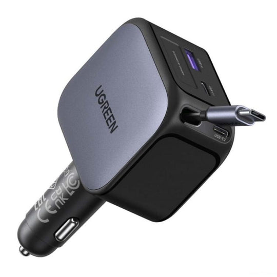 UGREEN 55910 With 60W Retractable USB-C Cable USB-A + 2 USB-C 100W Fast Car Charger