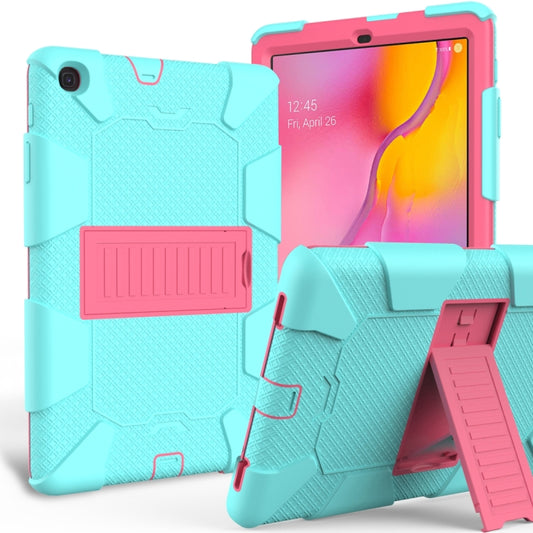 Shockproof Two-Color Silicone Protection Case with Holder for Galaxy Tab A 10.1 (2019) / T510(Aqua+Hot Pink) - Tab A 10.1 (2019) T510 / T515 by buy2fix | Online Shopping UK | buy2fix