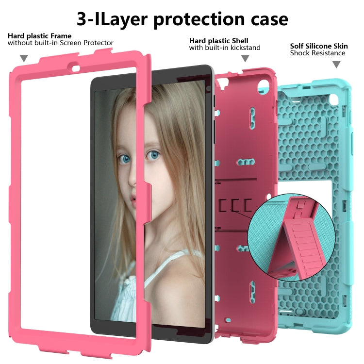 Shockproof Two-Color Silicone Protection Case with Holder for Galaxy Tab A 10.1 (2019) / T510(Aqua+Hot Pink) - Tab A 10.1 (2019) T510 / T515 by buy2fix | Online Shopping UK | buy2fix