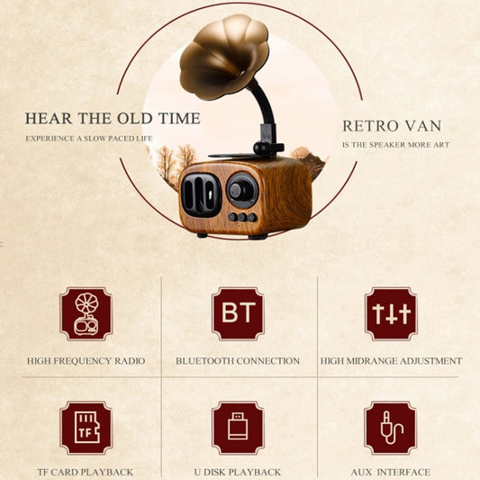 Retro Wood Portable Mini Bluetooth Speaker Wireless Loudspeaker Outdoor Speaker Sound System TF FM Radio Music Subwoofer(Khaki) - Desktop Speaker by buy2fix | Online Shopping UK | buy2fix