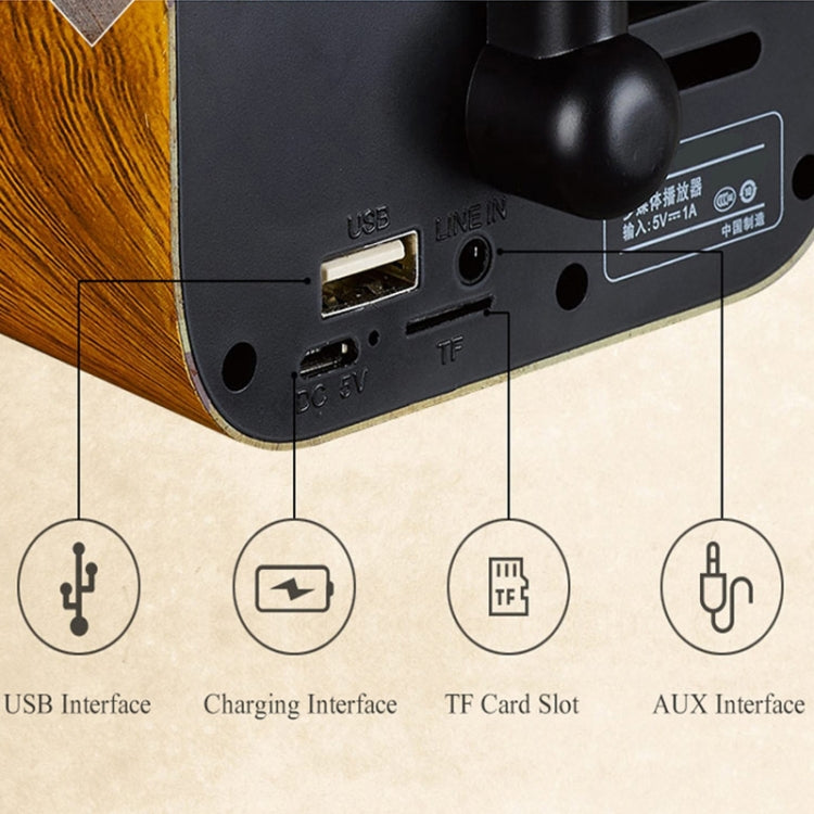 Retro Wood Portable Mini Bluetooth Speaker Wireless Loudspeaker Outdoor Speaker Sound System TF FM Radio Music Subwoofer(Khaki) - Desktop Speaker by buy2fix | Online Shopping UK | buy2fix